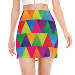 Rainbow Triangles Pattern Print Side Slit Mini Skirt