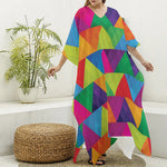 Rainbow Triangles Pattern Print Silk V-Neck Kaftan Dress
