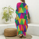 Rainbow Triangles Pattern Print Silk V-Neck Kaftan Dress