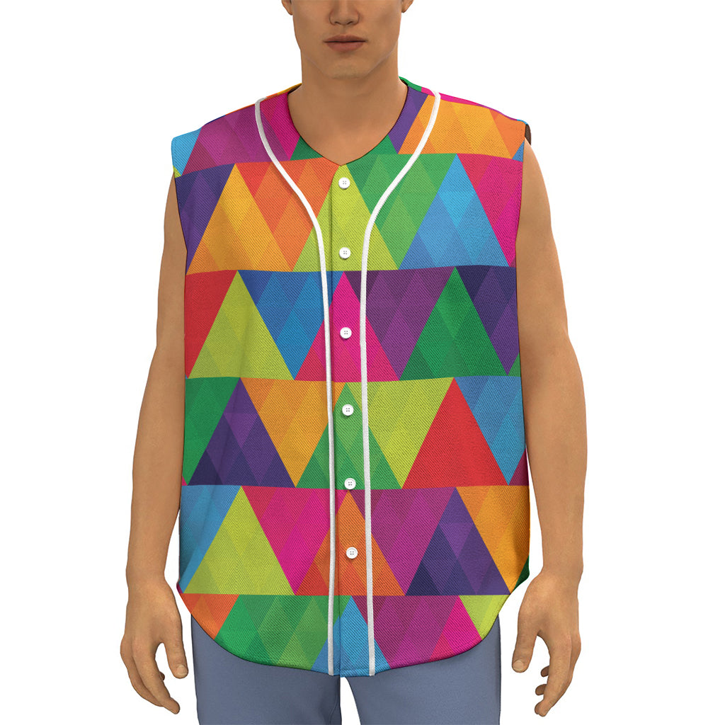 Rainbow Triangles Pattern Print Sleeveless Baseball Jersey