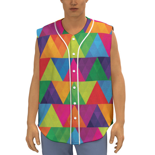 Rainbow Triangles Pattern Print Sleeveless Baseball Jersey