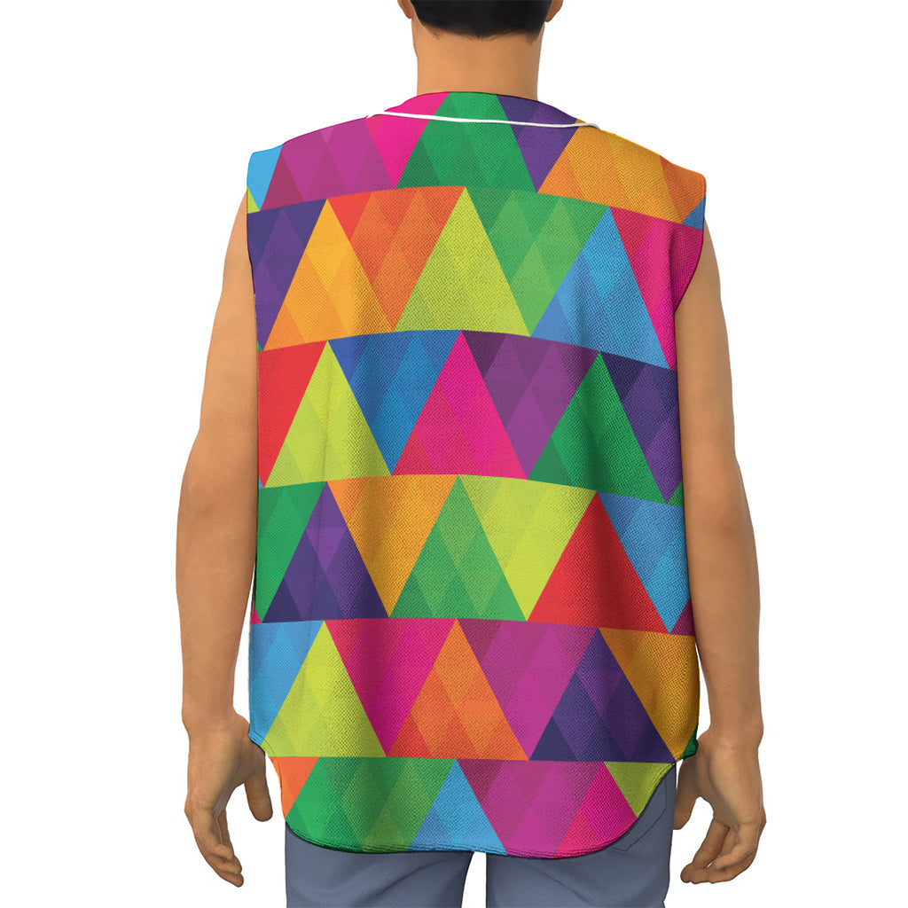 Rainbow Triangles Pattern Print Sleeveless Baseball Jersey