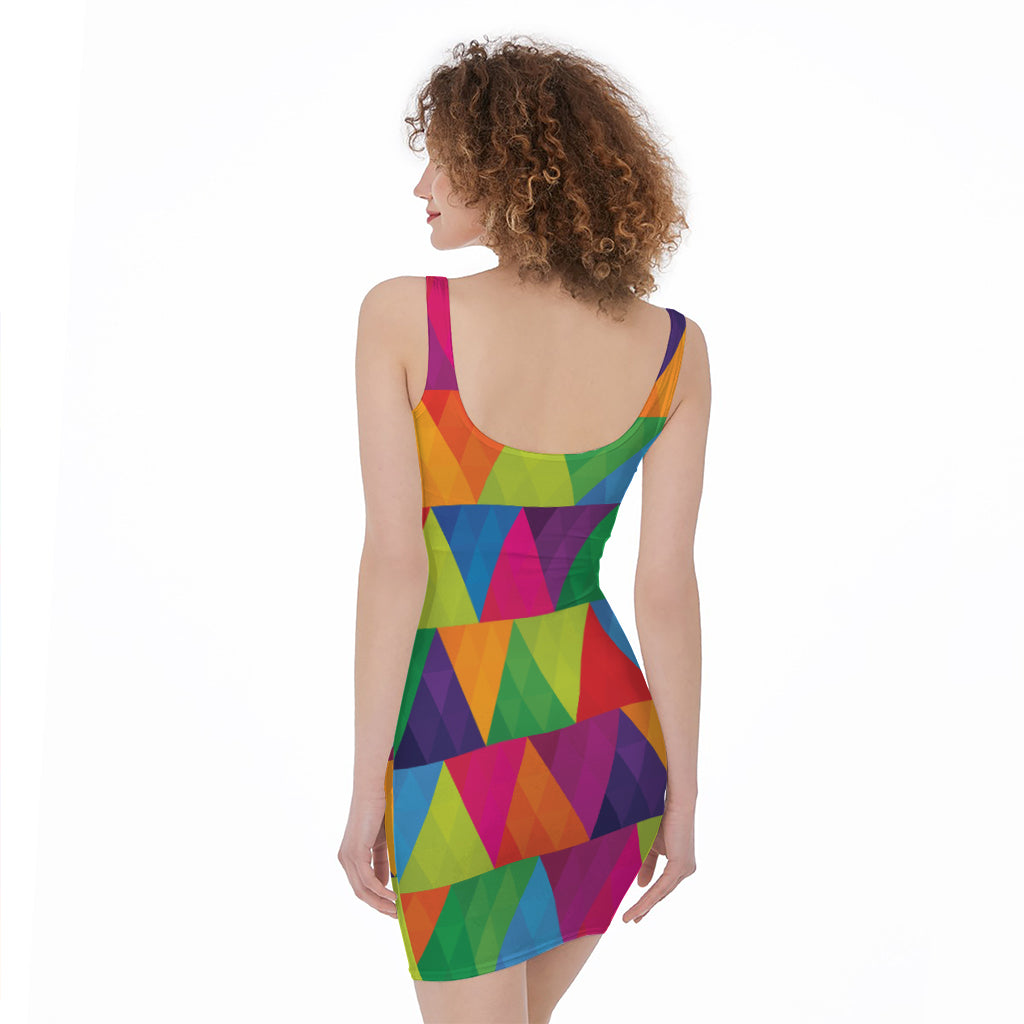 Rainbow Triangles Pattern Print Sleeveless Bodycon Dress