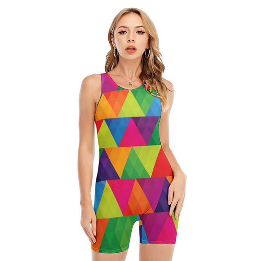 Rainbow Triangles Pattern Print Sleeveless One Piece Swimsuit