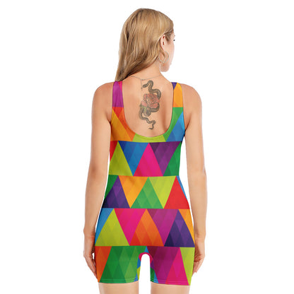 Rainbow Triangles Pattern Print Sleeveless One Piece Swimsuit