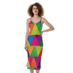 Rainbow Triangles Pattern Print Slim Fit Midi Cami Dress