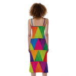 Rainbow Triangles Pattern Print Slim Fit Midi Cami Dress