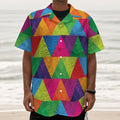 Rainbow Triangles Pattern Print Textured Short Sleeve Shirt