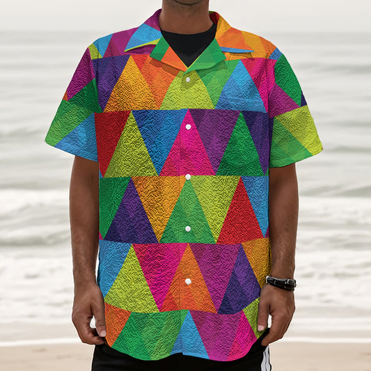 Rainbow Triangles Pattern Print Textured Short Sleeve Shirt