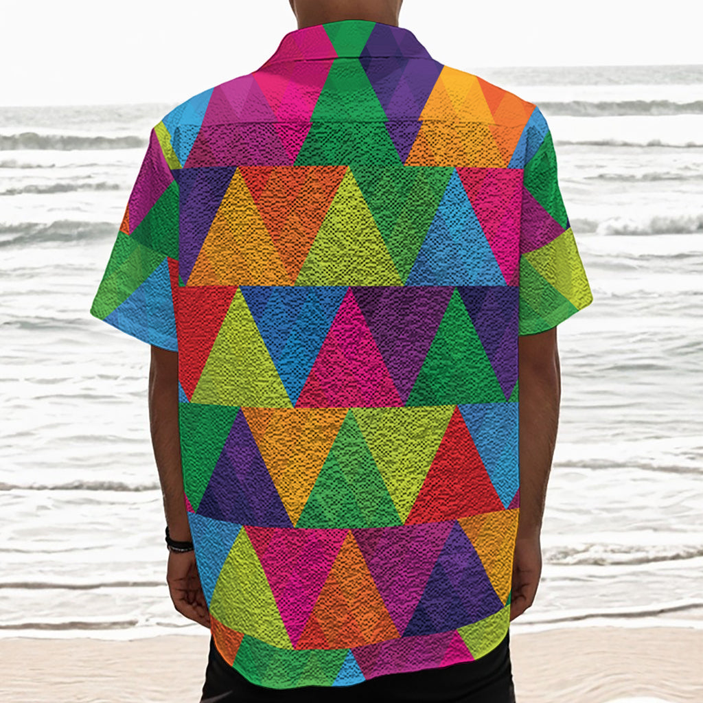 Rainbow Triangles Pattern Print Textured Short Sleeve Shirt