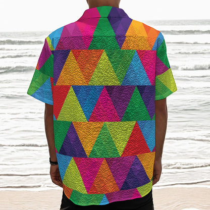 Rainbow Triangles Pattern Print Textured Short Sleeve Shirt