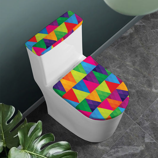 Rainbow Triangles Pattern Print Toilet Lid And Tank Cover Set