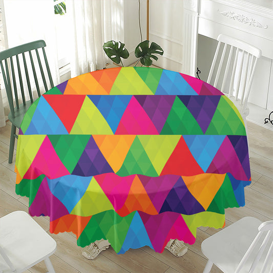 Rainbow Triangles Pattern Print Waterproof Round Tablecloth