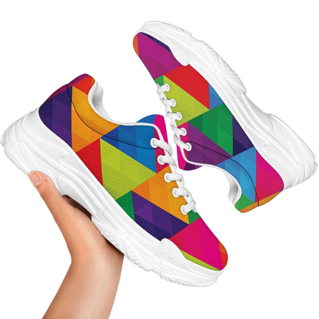 Rainbow Triangles Pattern Print White Chunky Shoes