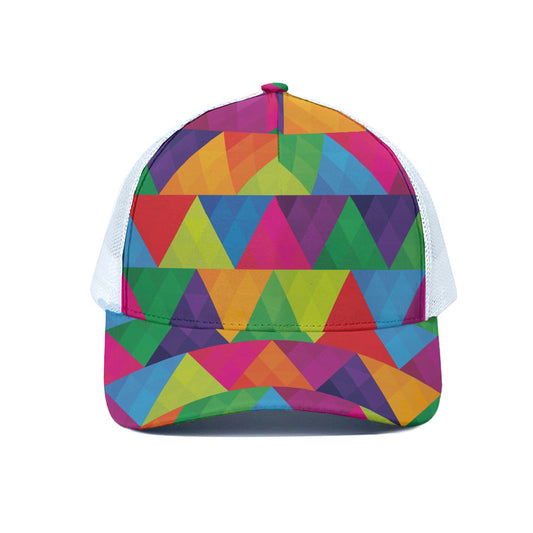 Rainbow Triangles Pattern Print White Mesh Trucker Cap