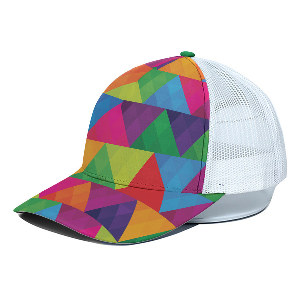 Rainbow Triangles Pattern Print White Mesh Trucker Cap