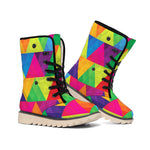 Rainbow Triangles Pattern Print Winter Boots
