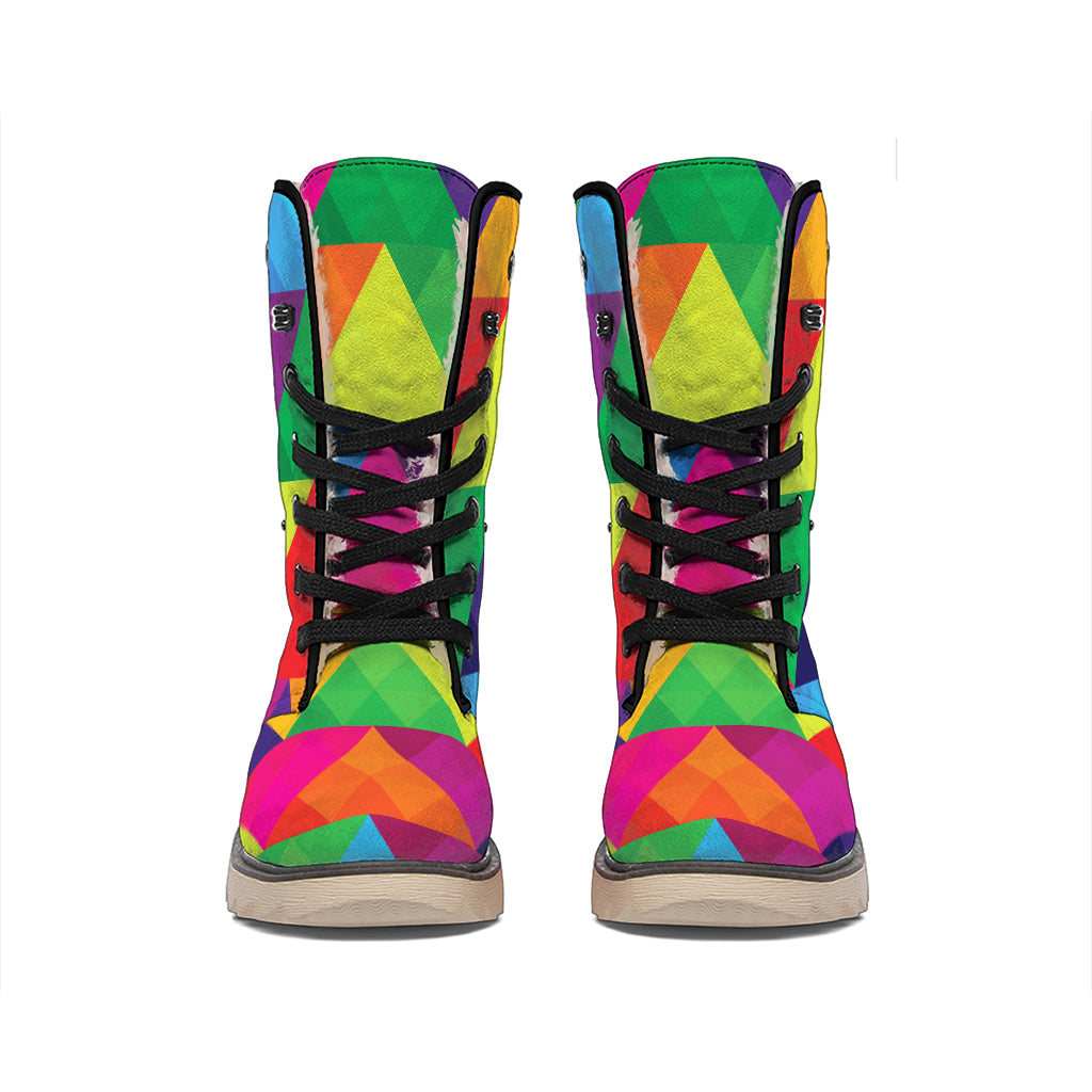 Rainbow Triangles Pattern Print Winter Boots