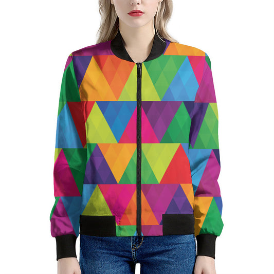 Rainbow Triangles Pattern Print Women's Bomber Jacket