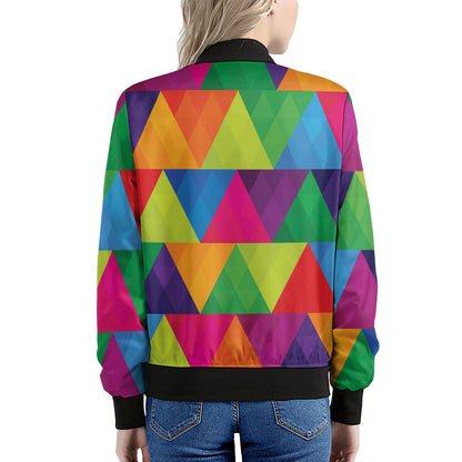 Rainbow Triangles Pattern Print Women's Bomber Jacket