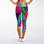Rainbow Triangles Pattern Print Women's Capri Leggings