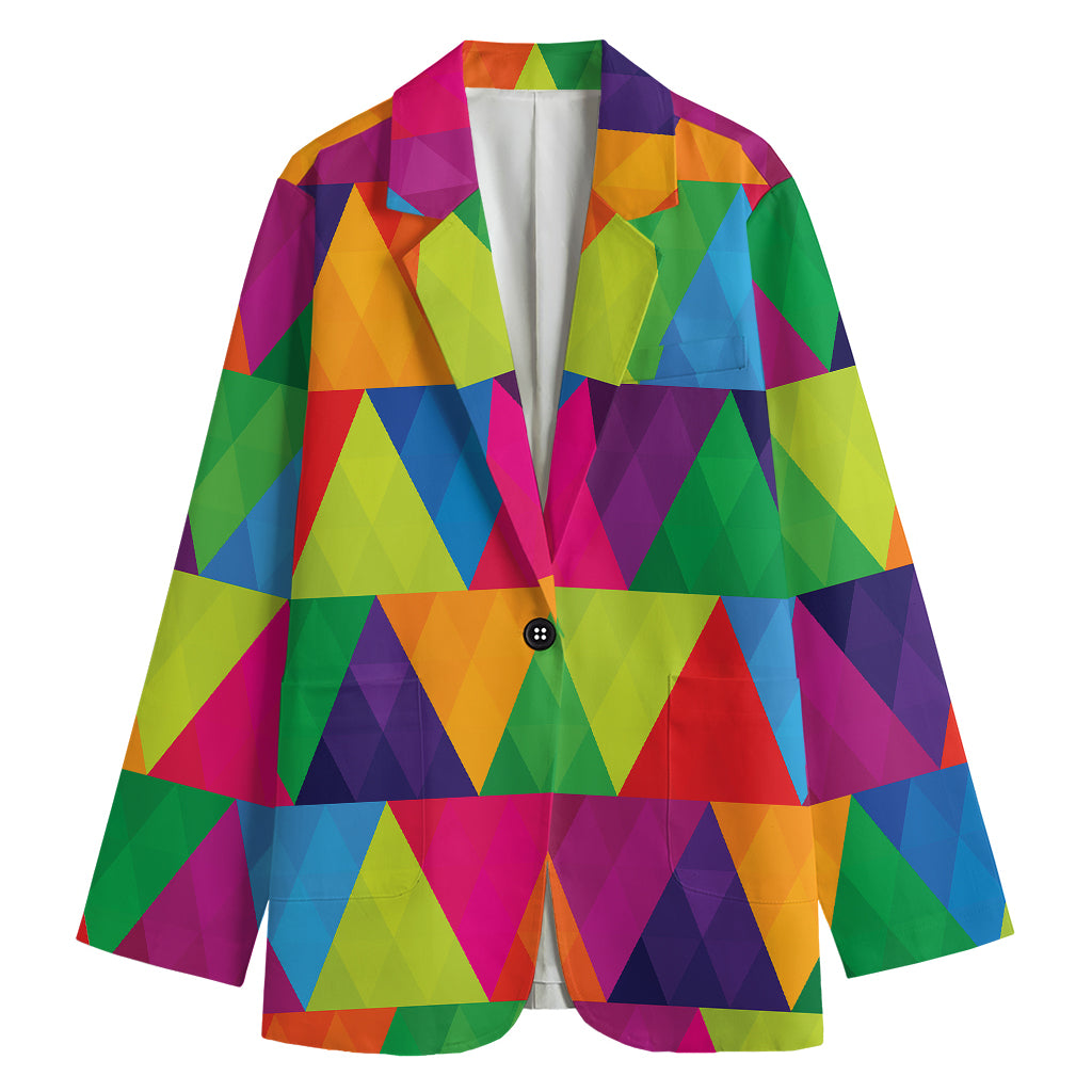 Rainbow Triangles Pattern Print Women's Cotton Blazer
