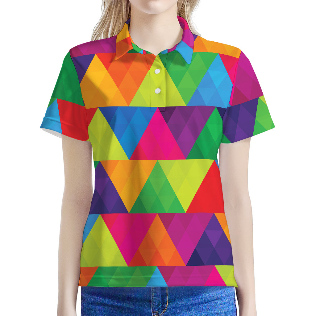 Rainbow Triangles Pattern Print Women's Polo Shirt