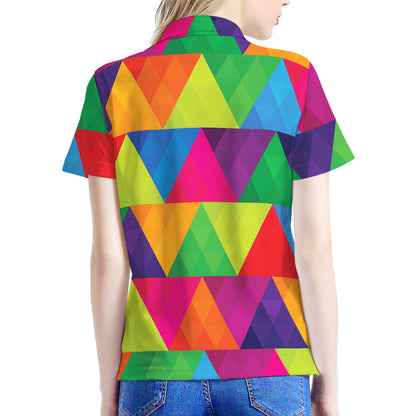 Rainbow Triangles Pattern Print Women's Polo Shirt