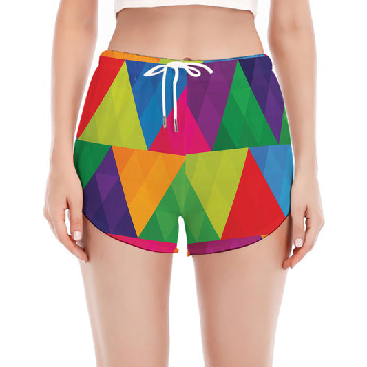Rainbow Triangles Pattern Print Women's Split Running Shorts