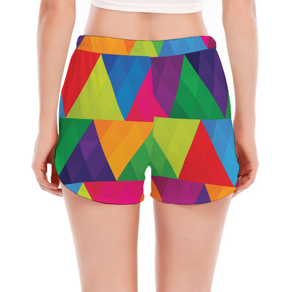 Rainbow Triangles Pattern Print Women's Split Running Shorts