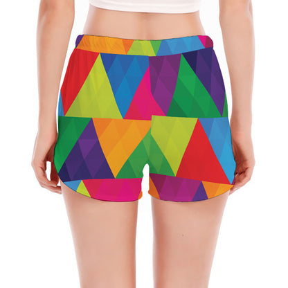 Rainbow Triangles Pattern Print Women's Split Running Shorts
