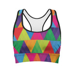 Rainbow Triangles Pattern Print Women's Sports Bra