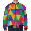 Rainbow Triangles Pattern Print Zip Sleeve Bomber Jacket
