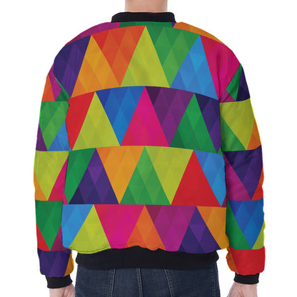 Rainbow Triangles Pattern Print Zip Sleeve Bomber Jacket
