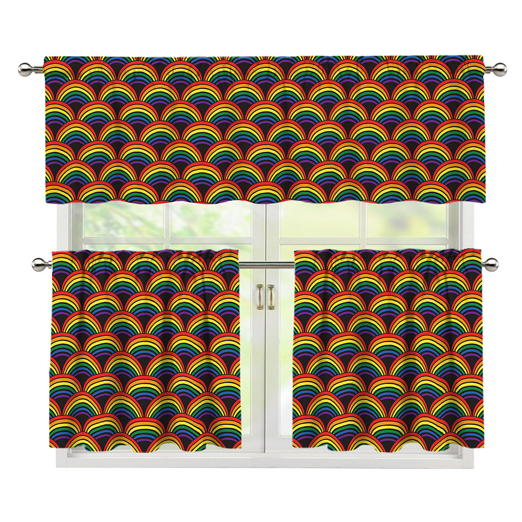 Rainbow Wave Pattern Print 3 Piece Kitchen Curtains