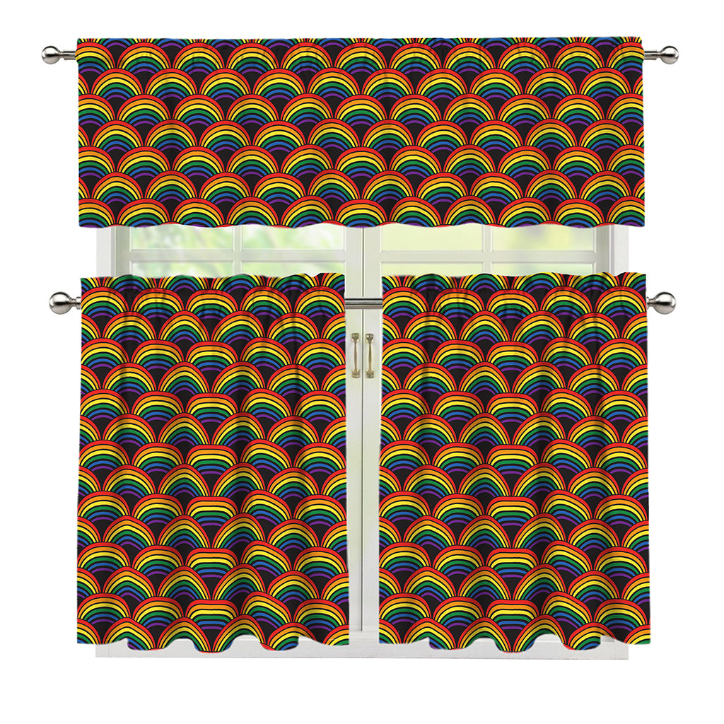 Rainbow Wave Pattern Print 3 Piece Kitchen Curtains