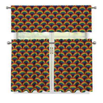 Rainbow Wave Pattern Print 3 Piece Kitchen Curtains