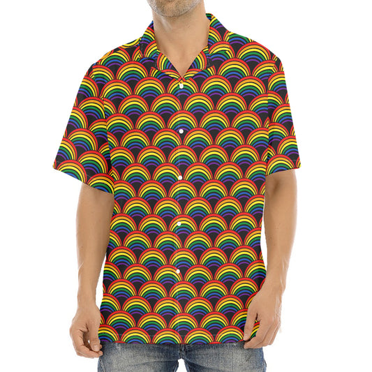 Rainbow Wave Pattern Print Aloha Shirt