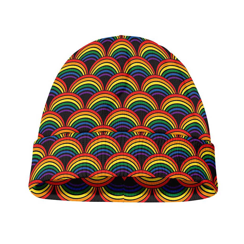 Rainbow Wave Pattern Print Beanie