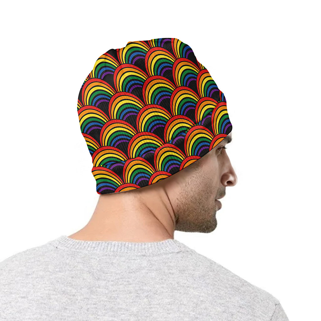 Rainbow Wave Pattern Print Beanie