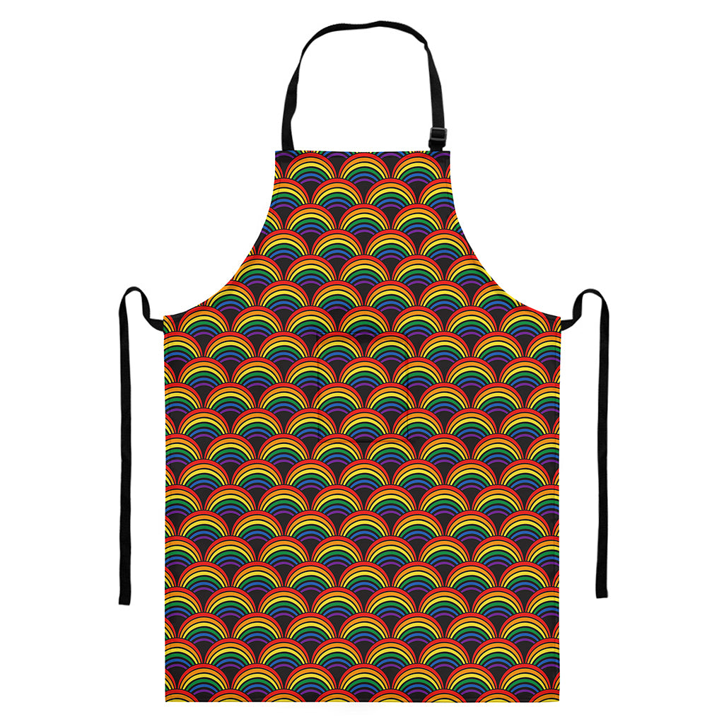 Rainbow Wave Pattern Print Bib Apron With Pocket