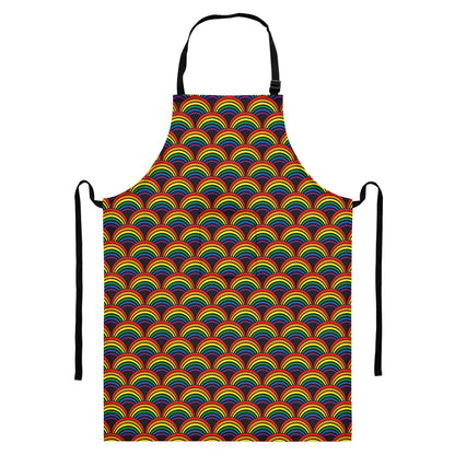 Rainbow Wave Pattern Print Bib Apron With Pocket