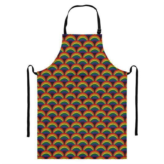 Rainbow Wave Pattern Print Bib Apron With Pocket