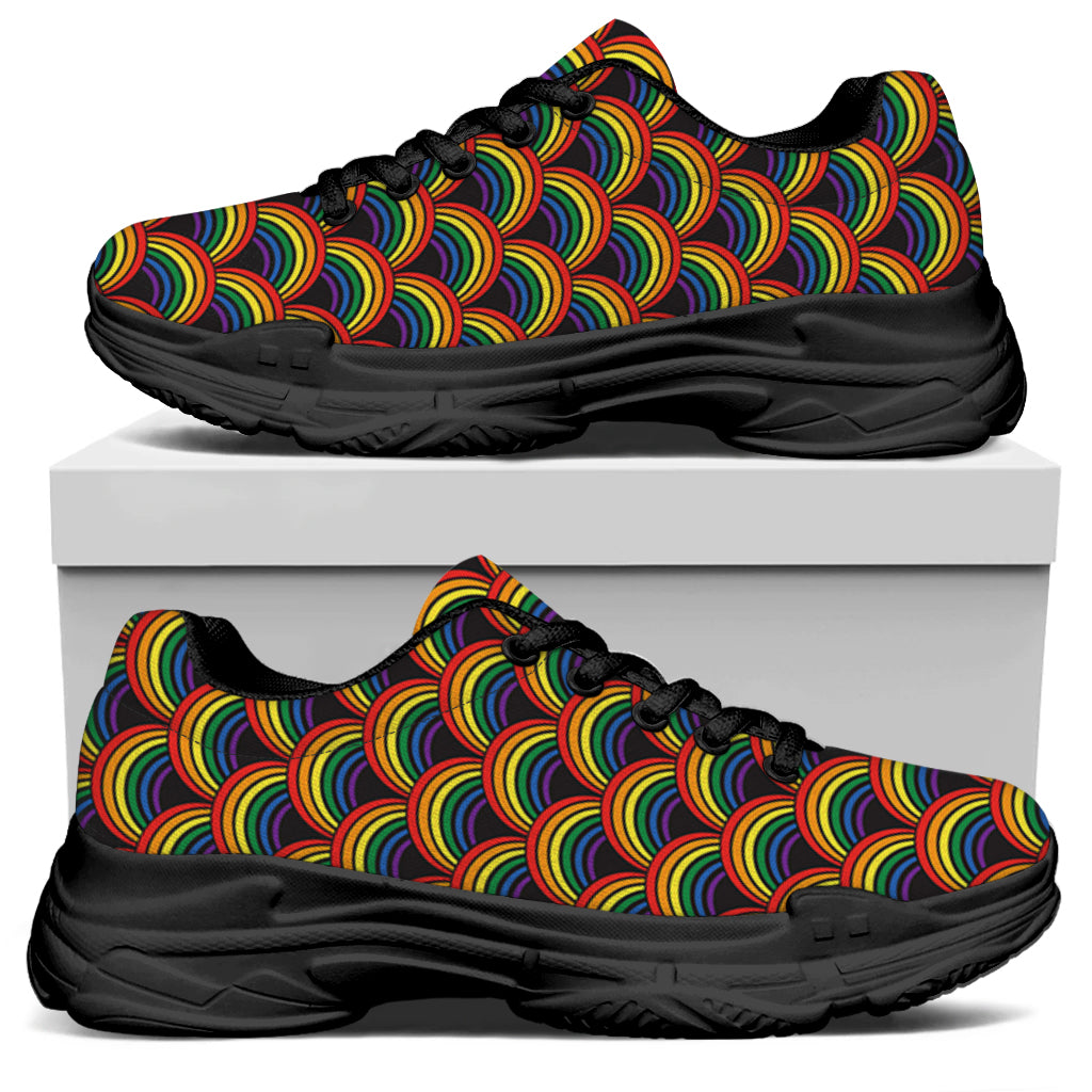 Rainbow Wave Pattern Print Black Chunky Shoes