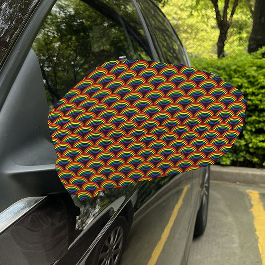 Rainbow Wave Pattern Print Car Side Mirror Covers