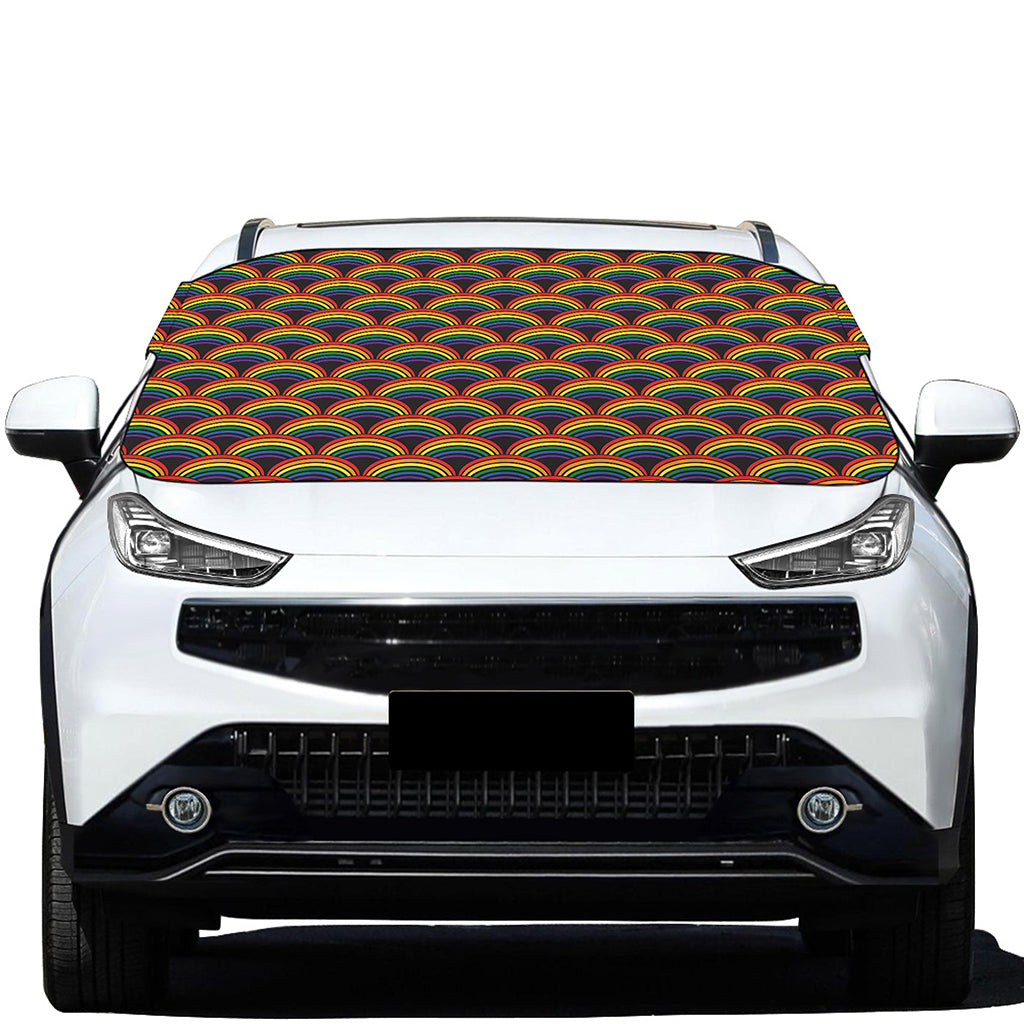 Rainbow Wave Pattern Print Car Windshield Snow Cover