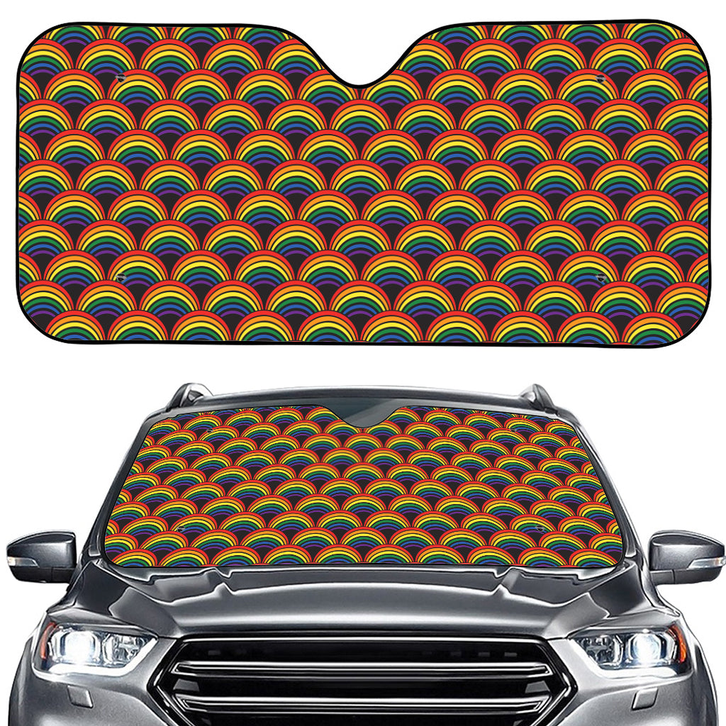 Rainbow Wave Pattern Print Car Windshield Sun Shade