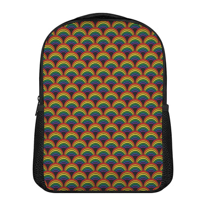 Rainbow Wave Pattern Print Casual Backpack