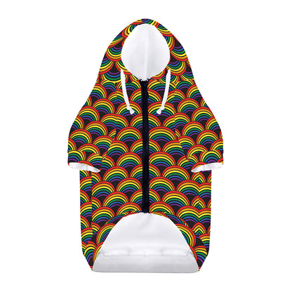 Rainbow Wave Pattern Print Dog Zip Up Hoodie