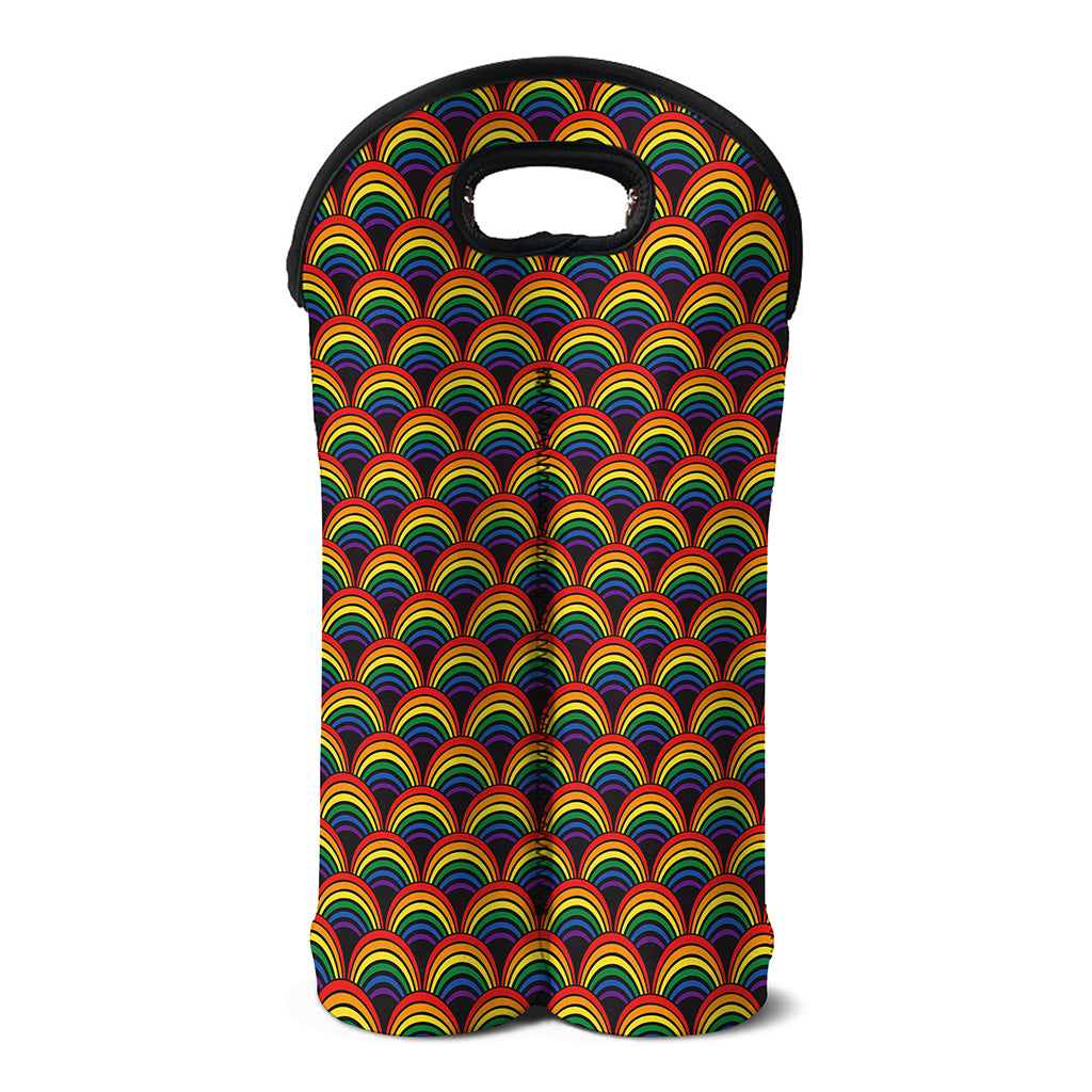 Rainbow Wave Pattern Print Double Neoprene Wine Tote